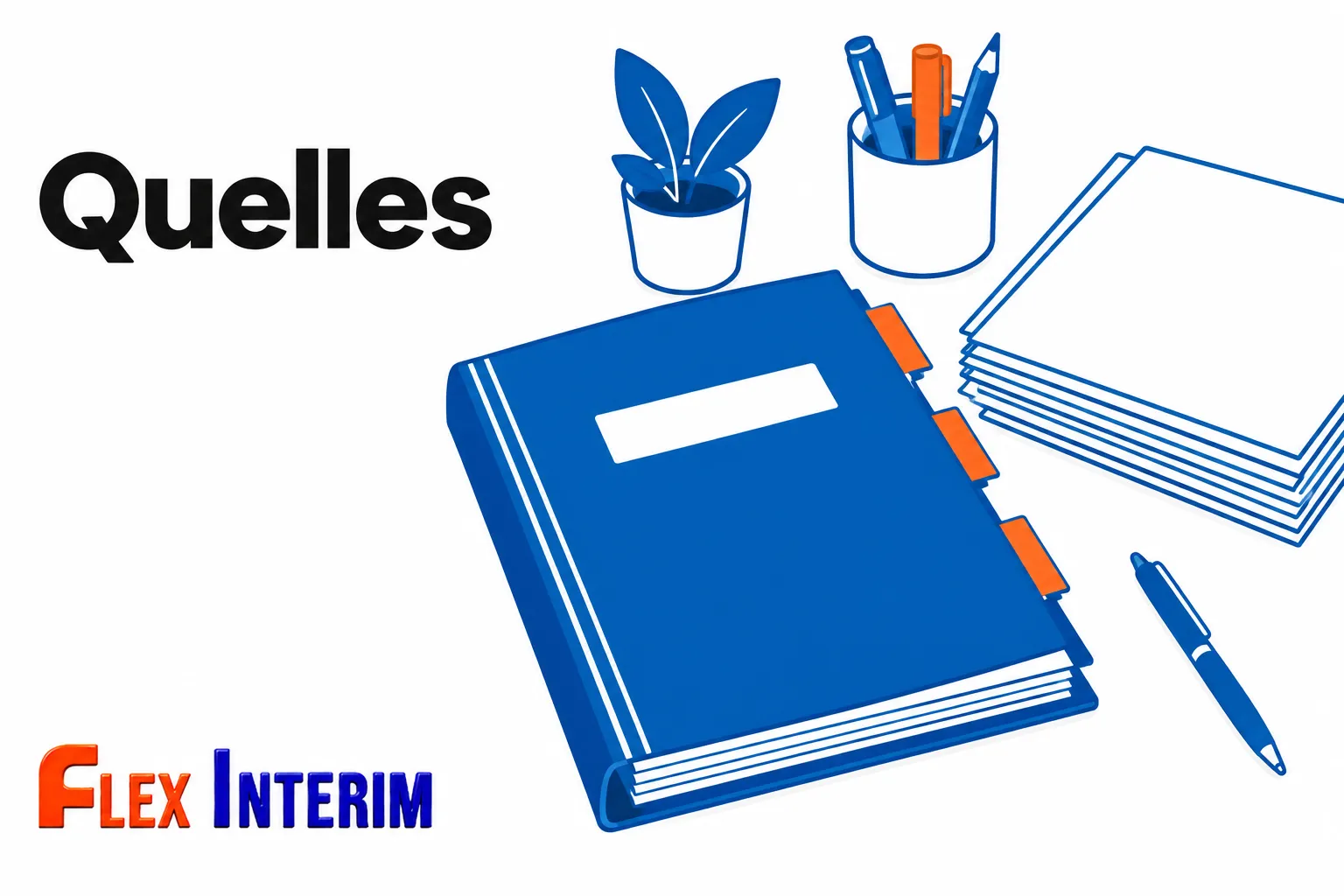 Carnet bleu posé sur une surface avec stylos et feuilles, symbolisant des documents administratifs et l’organisation du